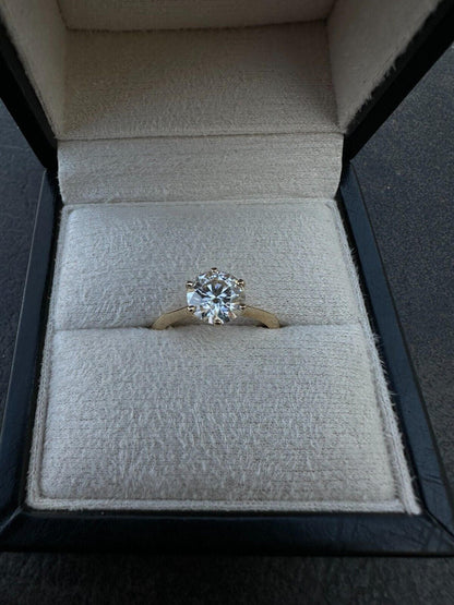 Real Solid 14k Yellow Gold 2ct 8mm VVS D Moissanite Engagement Solitaire Ring
