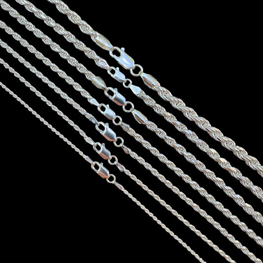 Rope Chain Necklace - 925 Sterling Silver - 16"-30" - 1.5mm-5mm