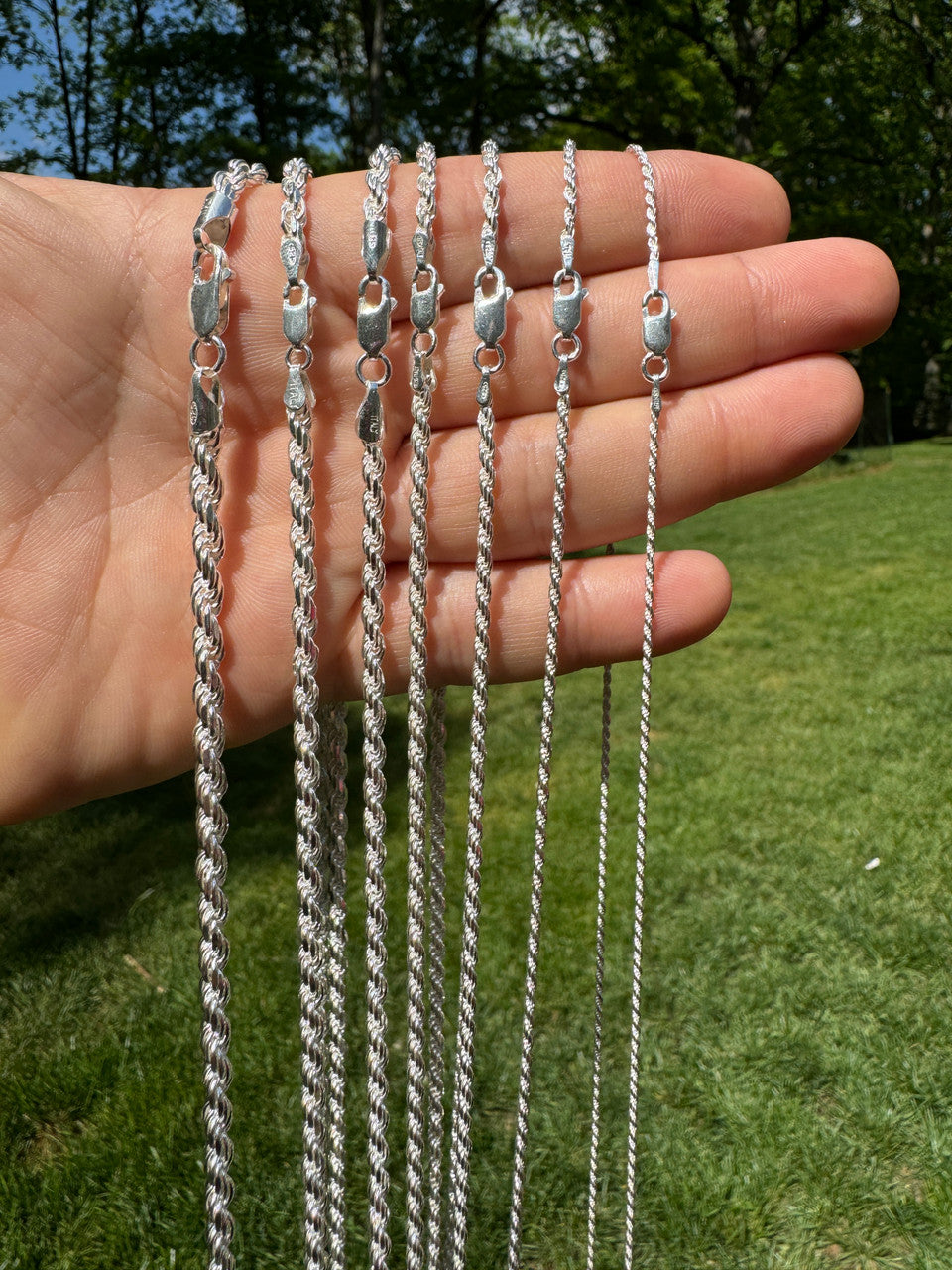 Rope Chain Necklace - 925 Sterling Silver - 16"-30" - 1.5mm-5mm