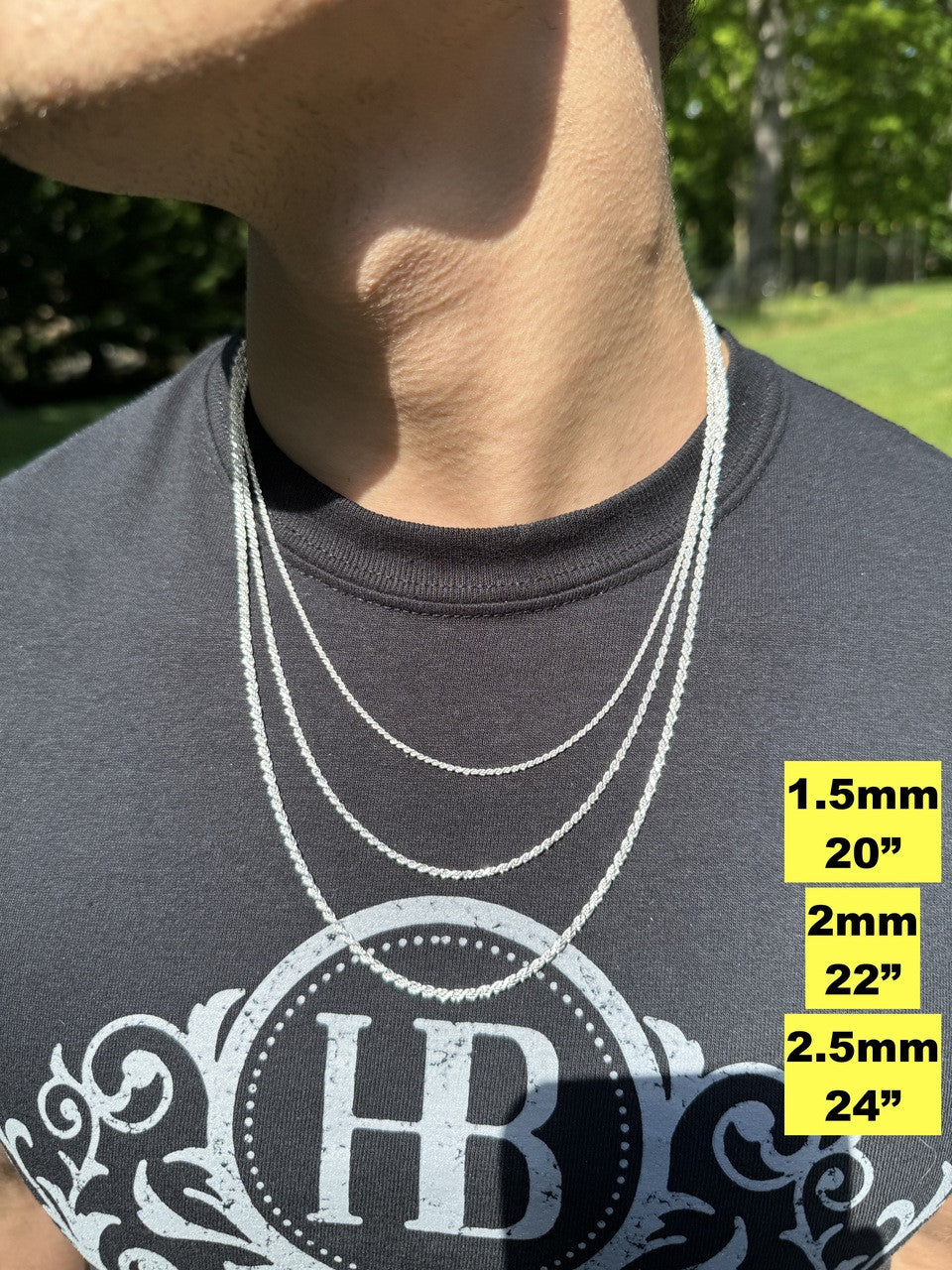 Rope Chain Necklace - 925 Sterling Silver - 16"-30" - 1.5mm-5mm