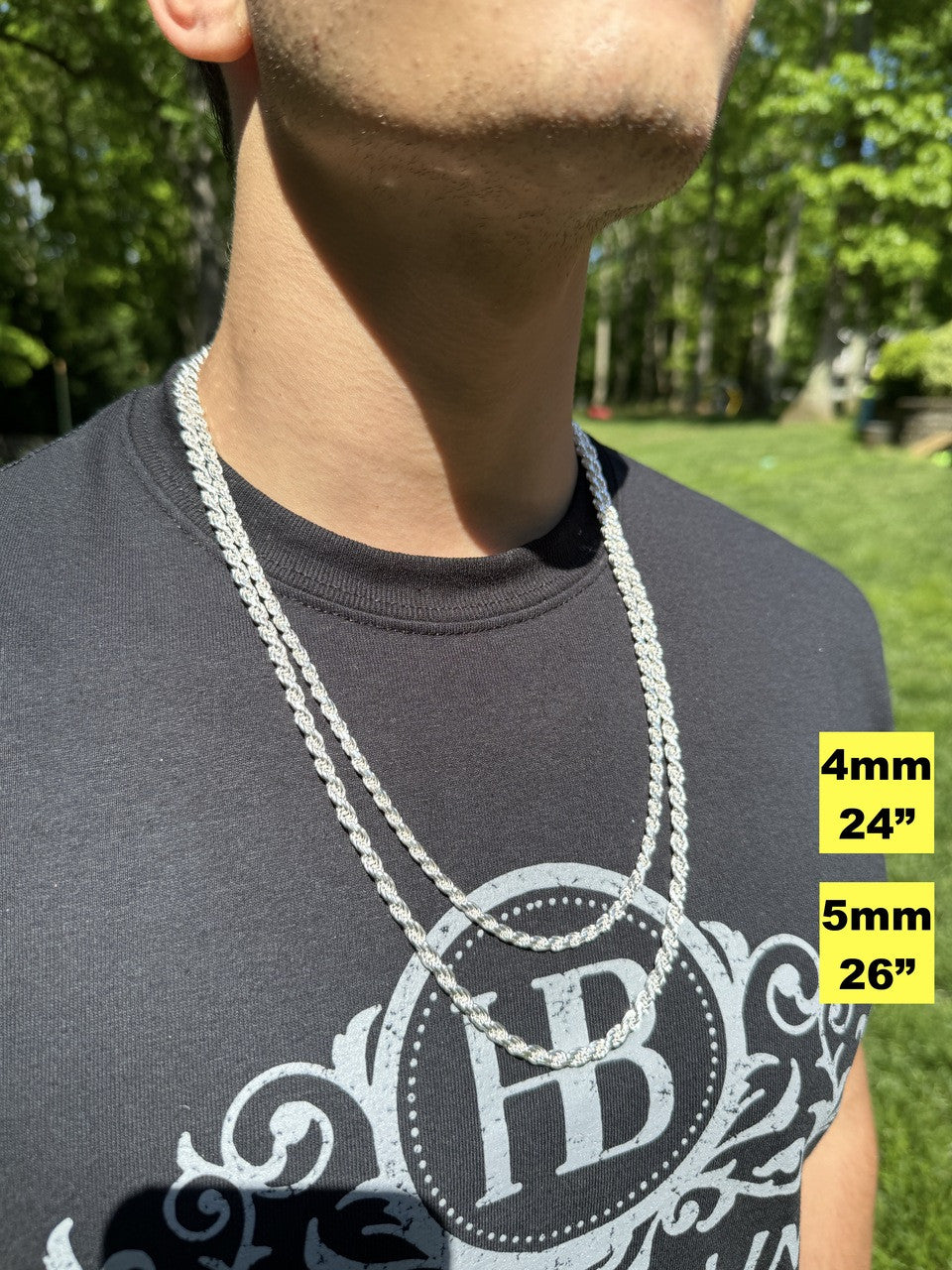 Rope Chain Necklace - 925 Sterling Silver - 16"-30" - 1.5mm-5mm