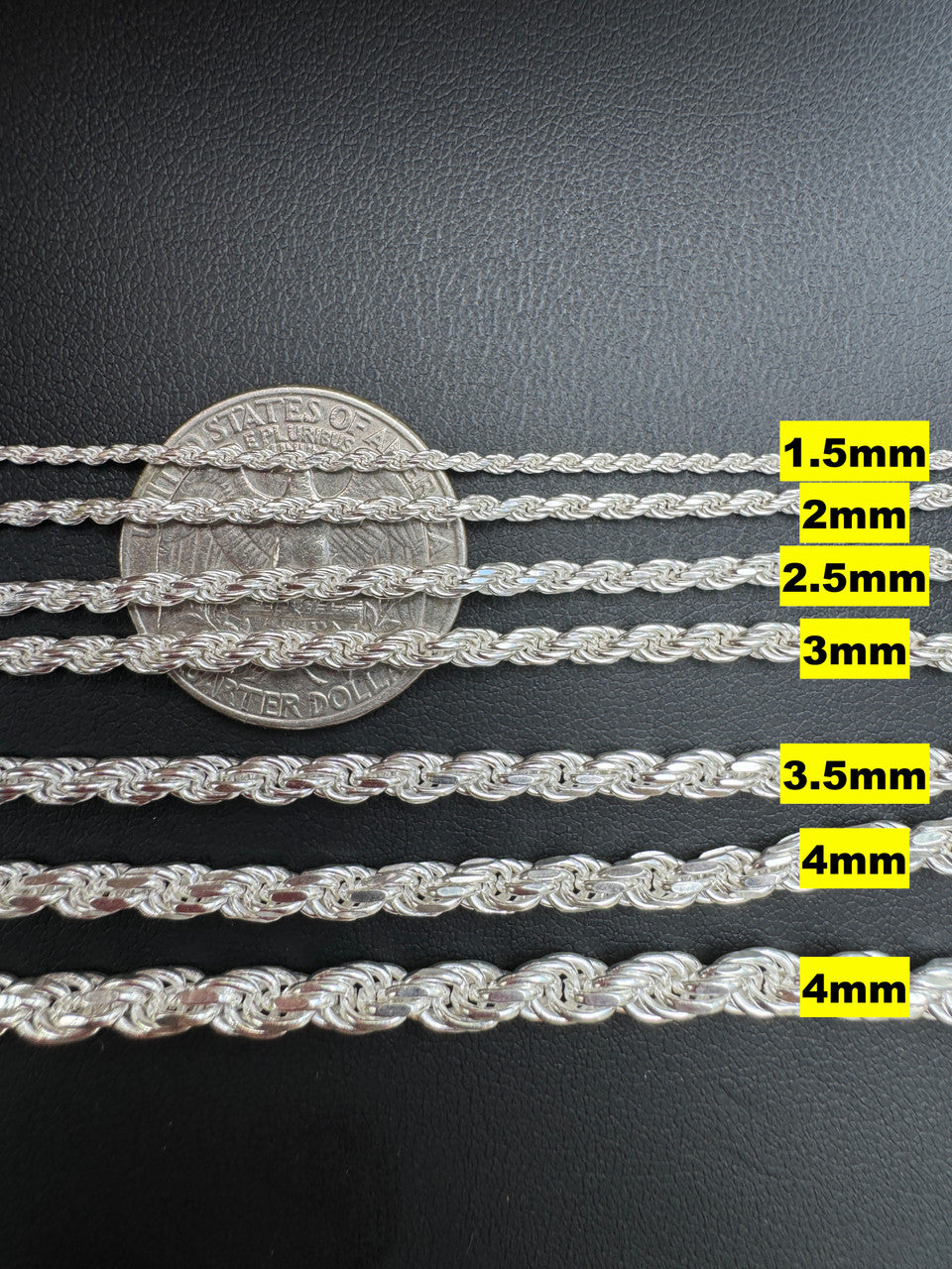 Rope Chain Necklace - 925 Sterling Silver - 16"-30" - 1.5mm-5mm