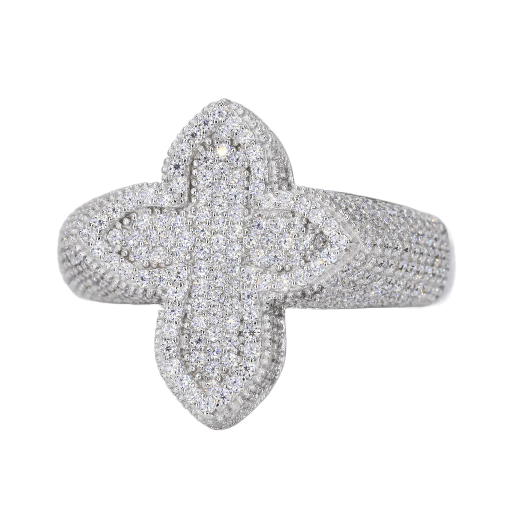 Small Iced Out Cross Vvs Moissanite Diamond Ring