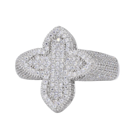 Small Iced Out Cross Vvs Moissanite Diamond Ring
