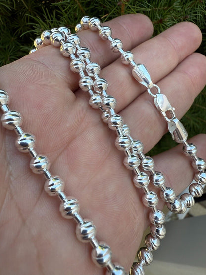 Ball Bead "Dog Tag" Chain Necklace - 925 Sterling Silver - 18"-30" - 6mm