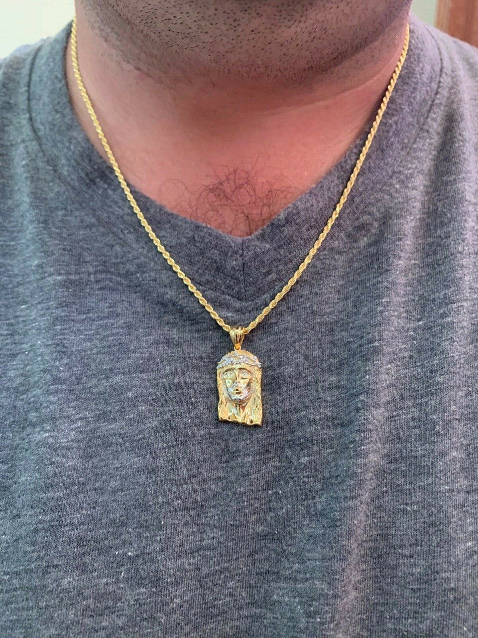 Solid 925 Silver 14k Gold Jesus Piece Pendant