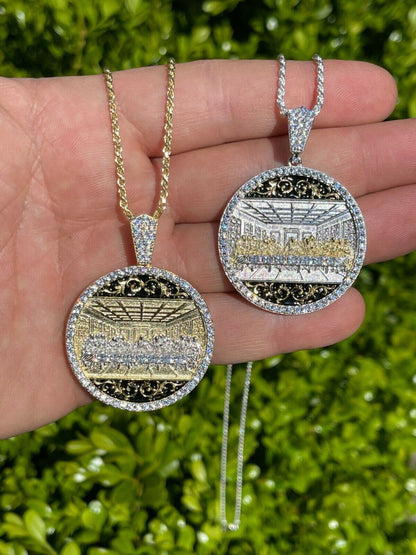 Solid 925 Silver Men's Jesus Last Supper Coin Medallion Pendant Italy Necklace