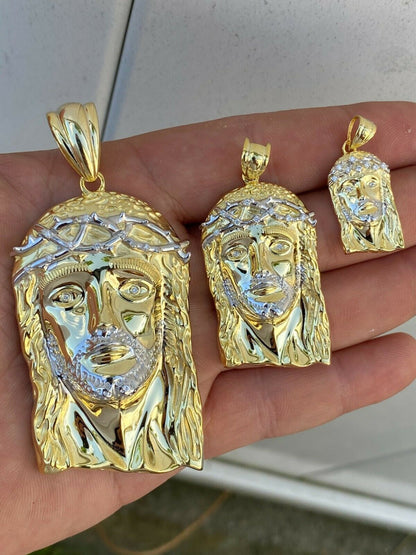 Solid 925 Silver & 14k Gold Jesus Piece HIP HOP 0.1ct REAL Natural Diamond Iced
