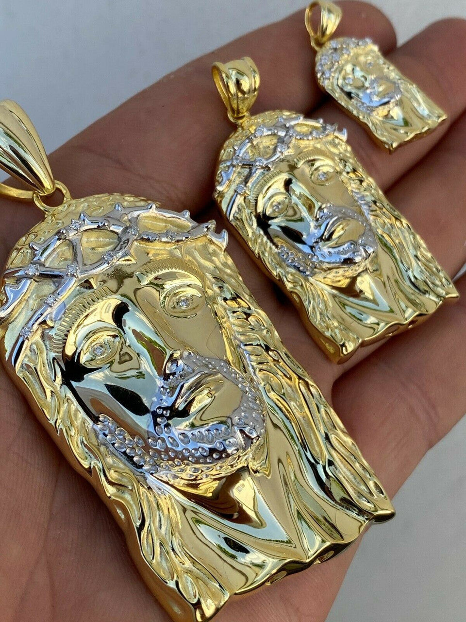 Solid 925 Silver & 14k Gold Jesus Piece HIP HOP 0.1ct REAL Natural Diamond Iced