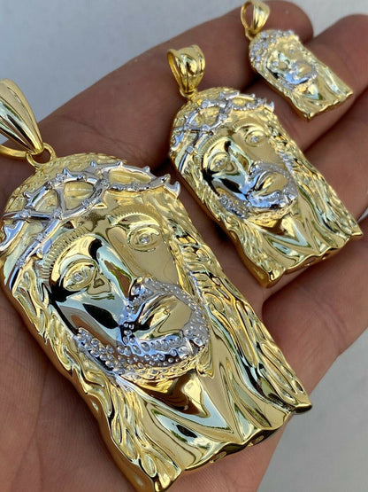 Solid 925 Silver & 14k Gold Jesus Piece HIP HOP 0.1ct REAL Natural Diamond Iced