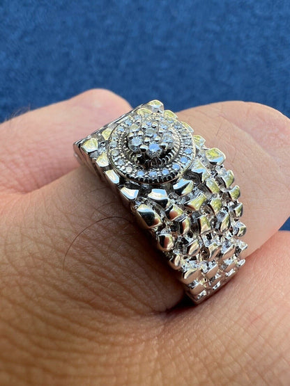 Solid Mens MOISSANITE Nugget Ring Real 925 Silver Iced Pinky Pass Diamond Test