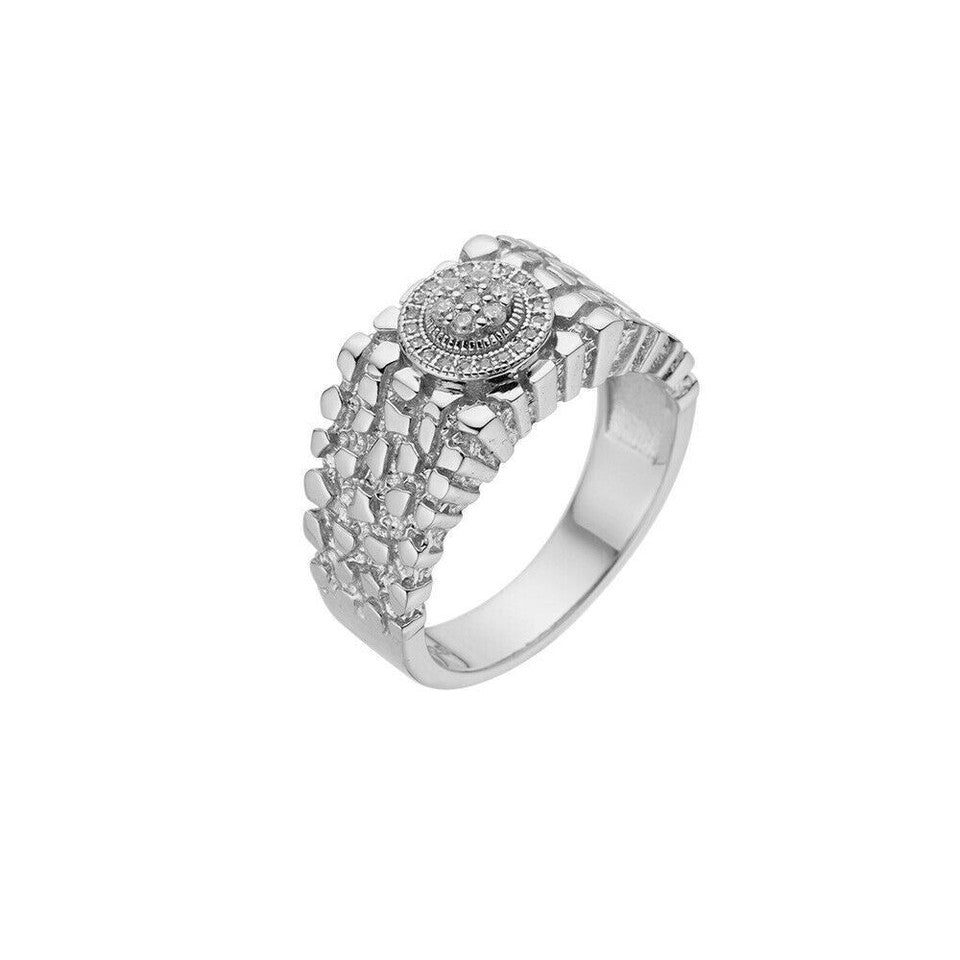 Solid Mens MOISSANITE Nugget Ring Real 925 Silver Iced Pinky Pass Diamond Test