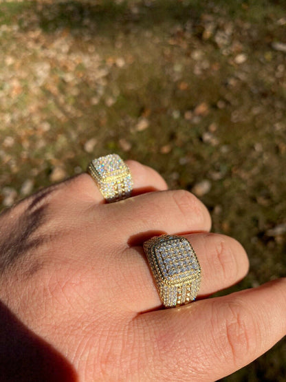 Sqaure Iced Out Chicago Ring - 14k Gold Vermeil 925 Silver - CZ Stones