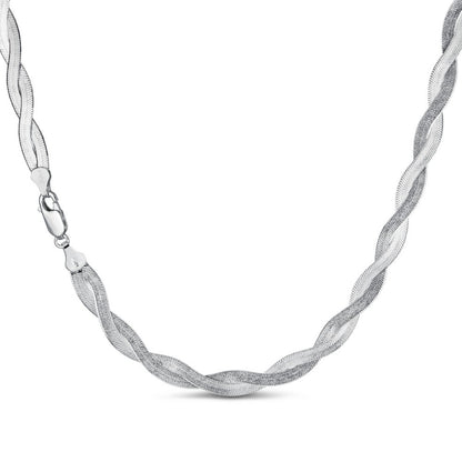 7mm Thick Solid 925 Silver Twisted Braided Herringbone Chain Necklace 16" - 20"