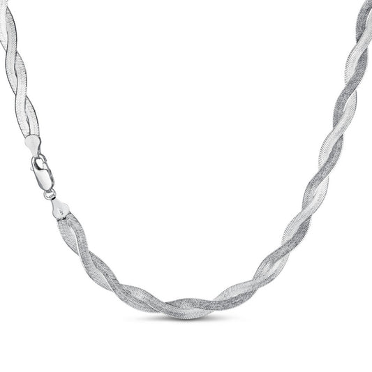 7mm Thick Solid 925 Silver Twisted Braided Herringbone Chain Necklace 16" - 20"
