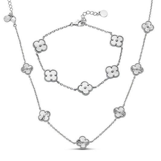 Clover Link Chain Necklace Or Bracelet Diamond Cut Motifs - 925 Sterling Silver - 5.5"-24"