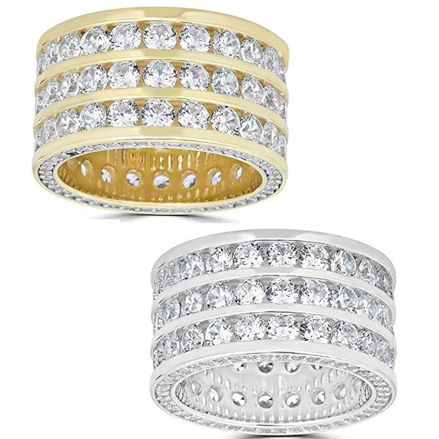 Thick Eternity Band Channel Set - 14k Yellow Gold Vermeil/Natural 925 Silver - CZ Stones