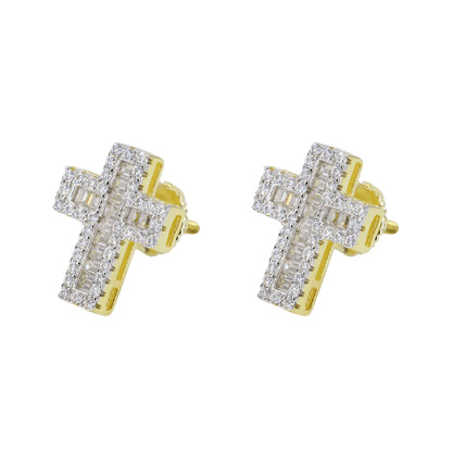 Baguette Cross VVS Moissanite Daimond Earrings