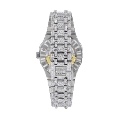 AP Stainless Steel 41MM Moissanite Diamond Watch 25CT Studded Band