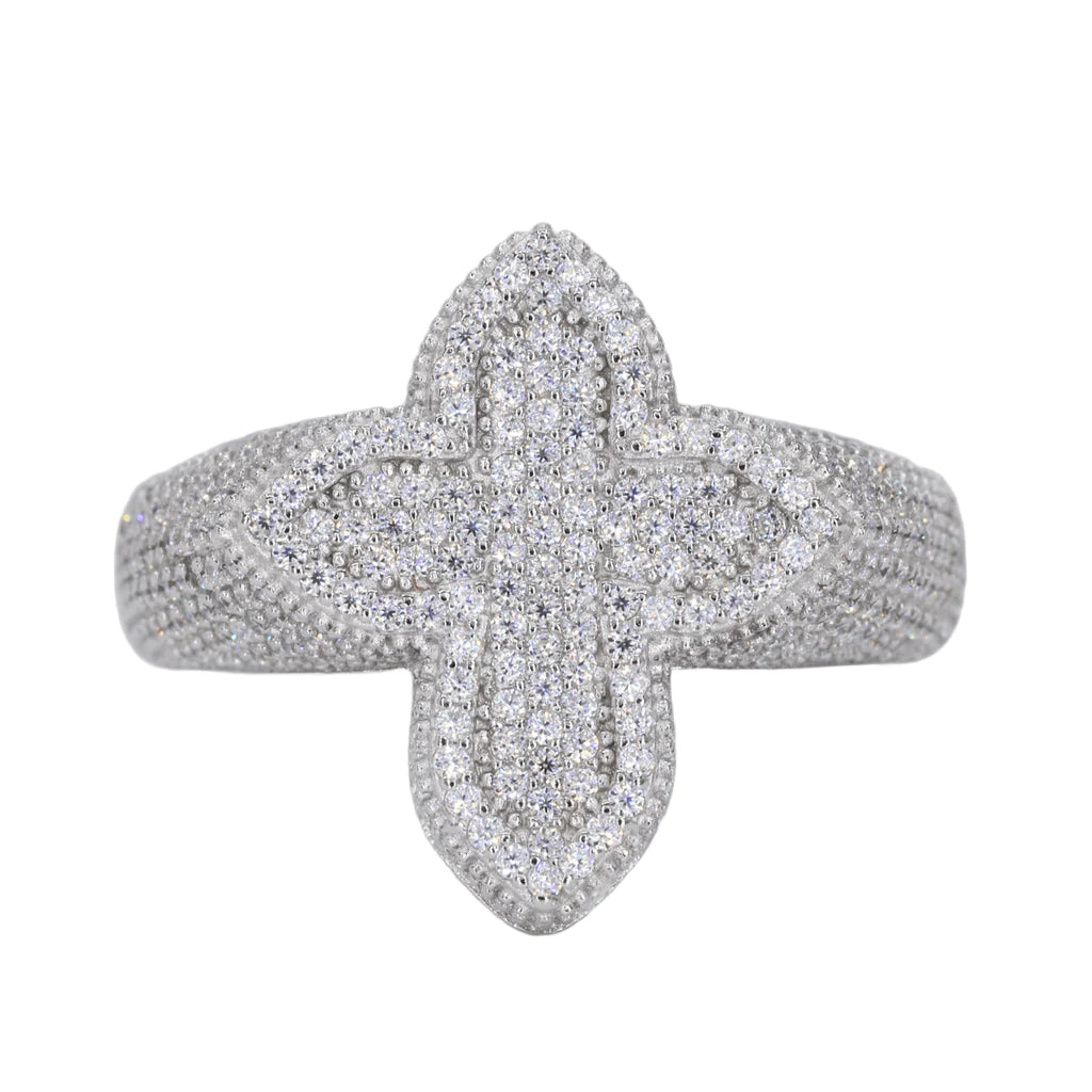 Small Iced Out Cross Vvs Moissanite Diamond Ring
