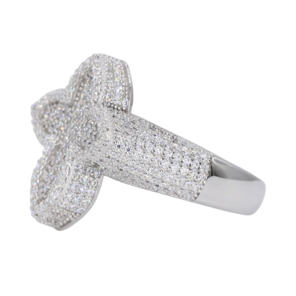 Small Iced Out Cross Vvs Moissanite Diamond Ring