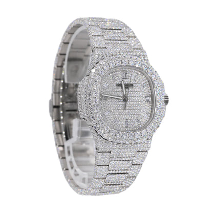 PT 41MM VVS Moissanite Diamond Two Row Stone Bezel Watch 22CT