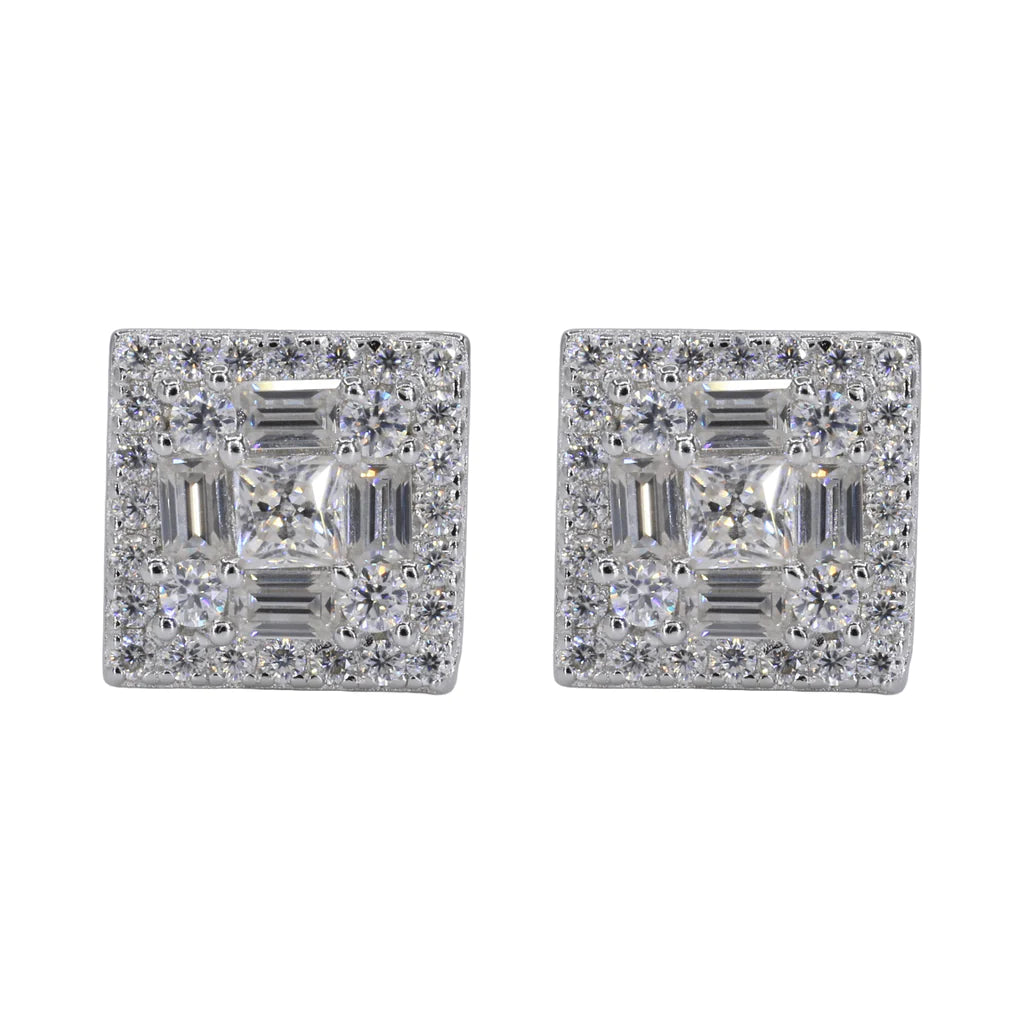 Square Multi Stone Iced VVS Moissanite Daimond Earrings