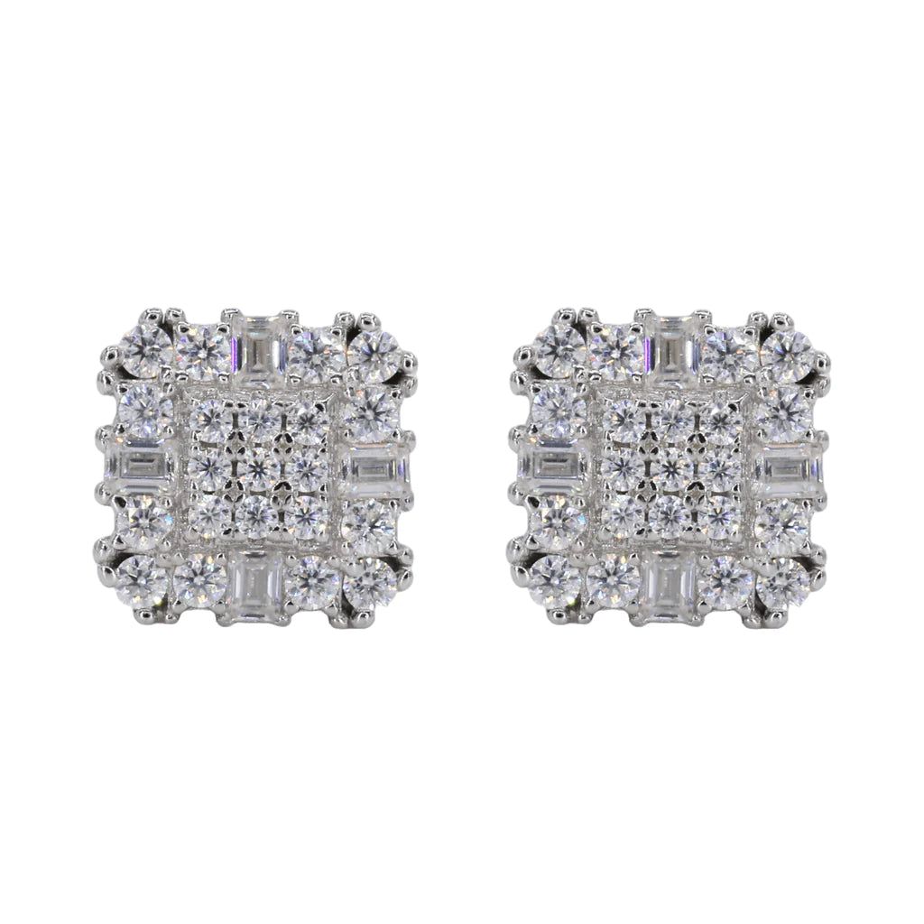 Baguette Encrusted Square VVS Moissanite Daimond Earrings