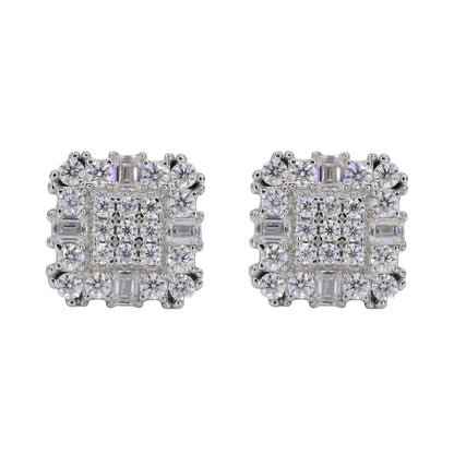 Baguette Encrusted Square VVS Moissanite Daimond Earrings