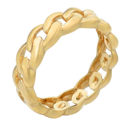 VIP 6mm Miami Cuban Band Ring - 14k Gold Vermeil 925 Silver - Plain