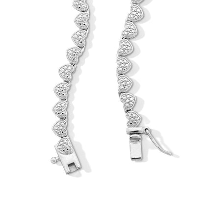 Solid Sterling Silver Diamond Accent Heart Composite Line Necklace - 20"