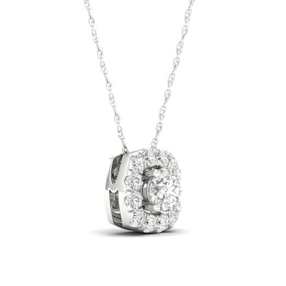 10K White Gold 1/4 CT. T.W. Lab-Grown Diamond Halo Cube Necklace - 18"