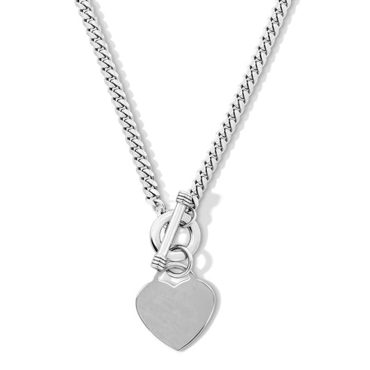 Sterling Silver Heart Charm Cuban Chain Made in Italy - 17"