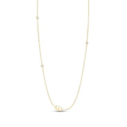 14K Gold Plated CZ Bezel Set Initial Rolo Necklace - 18"
