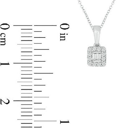 Sterling Silver 1/8 CT. T.W. Lab-Grown Diamond Round and Baguette Pendant - 18"
