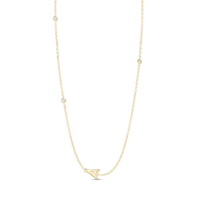 14K Gold Plated CZ Bezel Set Initial Rolo Necklace - 18"