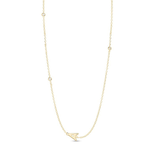 14K Gold Plated CZ Bezel Set Initial Rolo Necklace - 18"