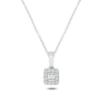 Sterling Silver 1/8 CT. T.W. Lab-Grown Diamond Round and Baguette Pendant - 18"