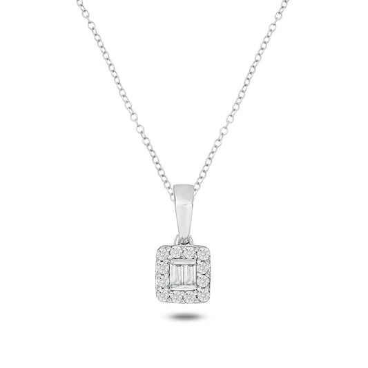 Sterling Silver 1/8 CT. T.W. Lab-Grown Diamond Round and Baguette Pendant - 18"