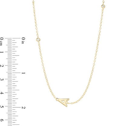 14K Gold Plated CZ Bezel Set Initial Rolo Necklace - 18"