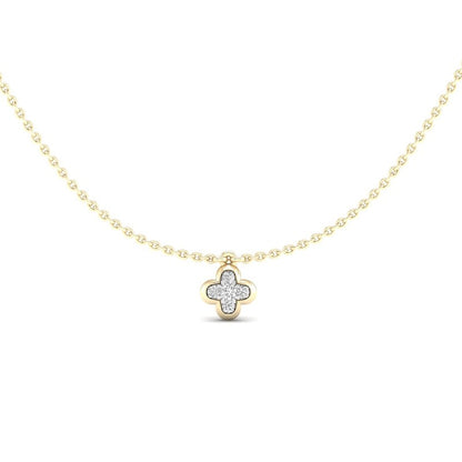 14K Gold Plated 1/15 CT.T.W. Lab-Grown Diamond Clover Pendant - 16" + 2"