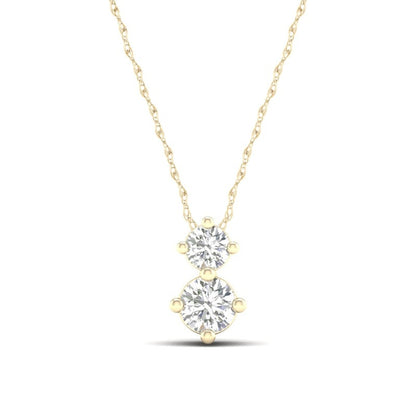 10K Solid Gold 1/6 CT. T.W. Lab-Grown Diamond Two Stone Pendant - 18"