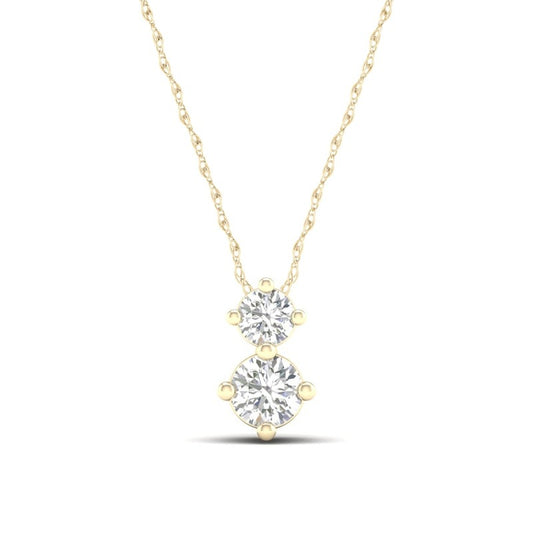 10K Solid Gold 1/6 CT. T.W. Lab-Grown Diamond Two Stone Pendant - 18"