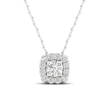 10K White Gold 1/4 CT. T.W. Lab-Grown Diamond Halo Cube Necklace - 18"