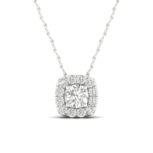 10K White Gold 1/4 CT. T.W. Lab-Grown Diamond Halo Cube Necklace - 18"
