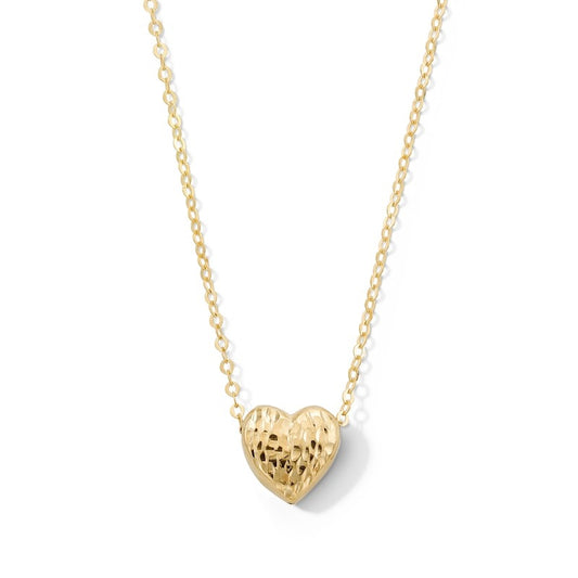 10K Gold Diamond-Cut Textured Heart Pendant - 18"
