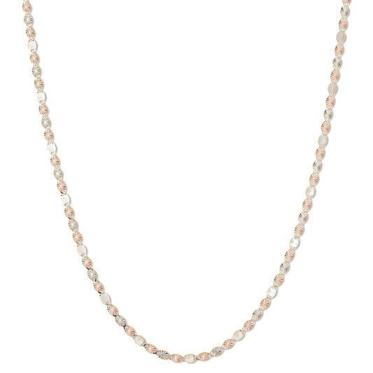 14K Solid Gold Mirror Valentino Tri-Color Chain Made in Italy - 18"