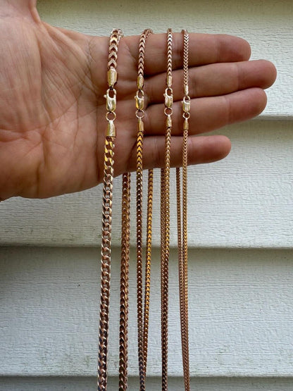 Franco Link Chain Necklace - Rose Gold Vermeil 925 Silver - 16"-30" - 2mm-5mm