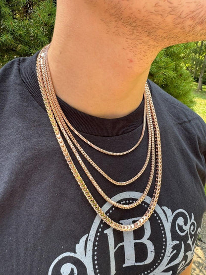 Franco Link Chain Necklace - Rose Gold Vermeil 925 Silver - 16"-30" - 2mm-5mm