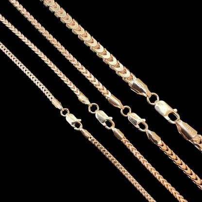 Franco Link Chain Necklace - Rose Gold Vermeil 925 Silver - 16"-30" - 2mm-5mm
